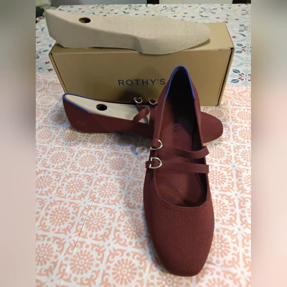 Rothy's Double Strap Burgundy Flats Cabernet - Picture 4 of 7